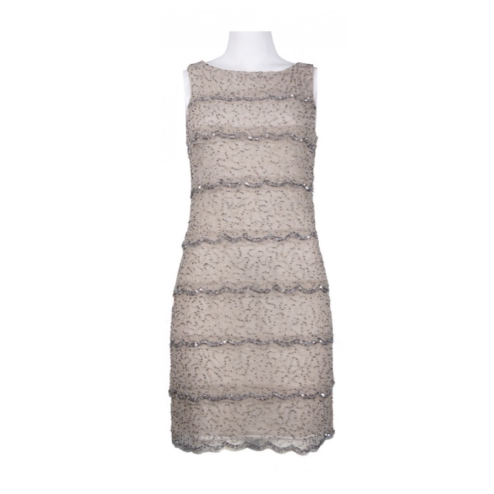 Adrianna Papell beaded sleeveless tiered mesh dress